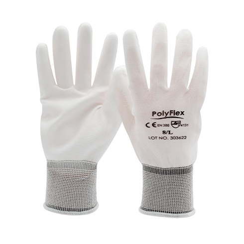 ถุงมือ PU POLYFLEX แบบเต็มฝ่ามือ (สีขาว)