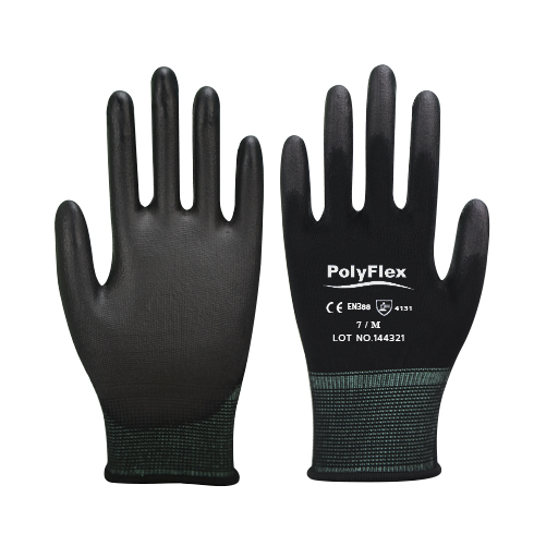 ถุงมือ PU POLYFLEX แบบเต็มฝ่ามือ (สีดำ)